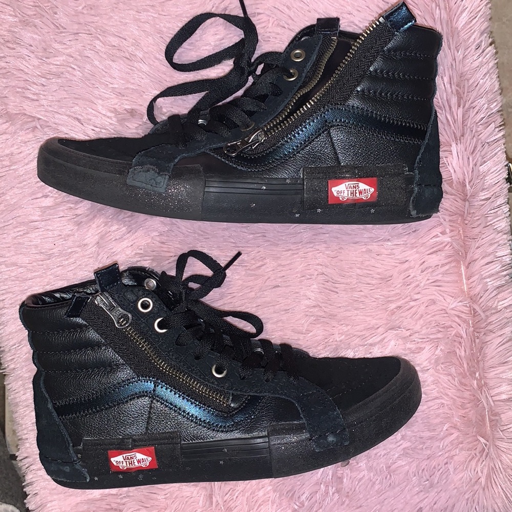 Vans off the wall high top black glitter vans unisex men size 6 woman size 7.5